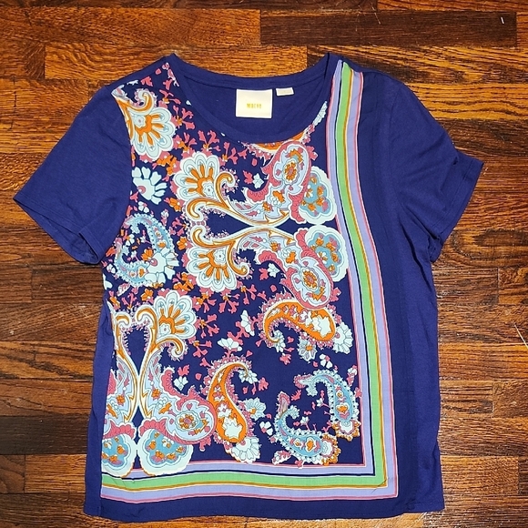 Anthropologie Tops - Anthropologie Maeve Purple with Orange and Blue Paisley Scarf Shirt Sleeve Tee